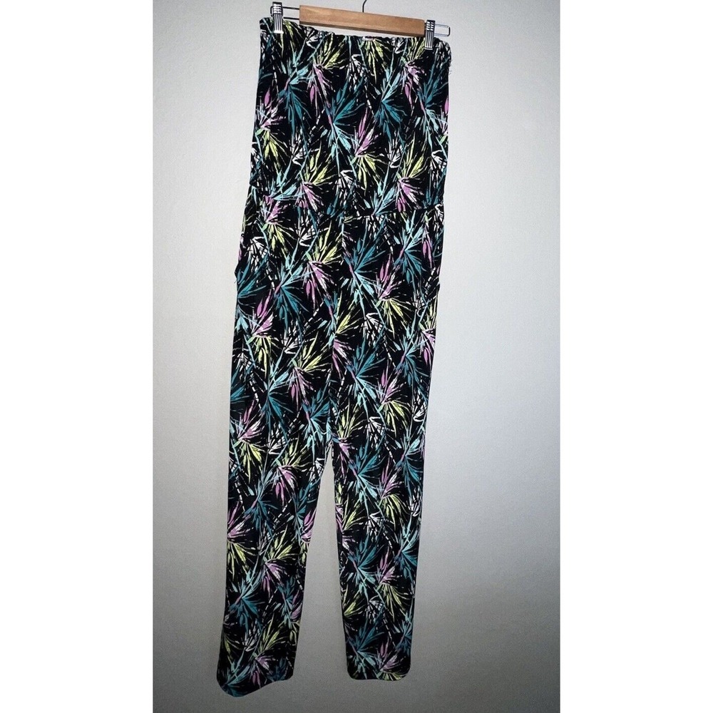 NY Collection Neon Jumpsuit Beach Coastal Palm Print Multicolor Size L